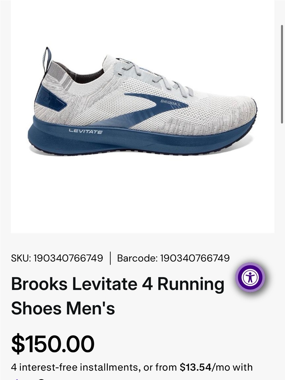 Brooks Men's Levitate Running Shoe in White and Blue size 8